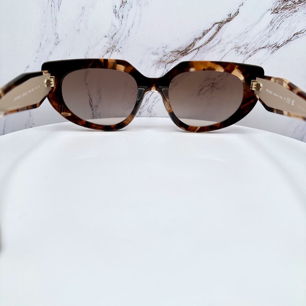 NEW PRADA Sunglasses Brown Tortoise Caramel Gold Symbole Oval Cat Eye Womens - Picture 14 of 16
